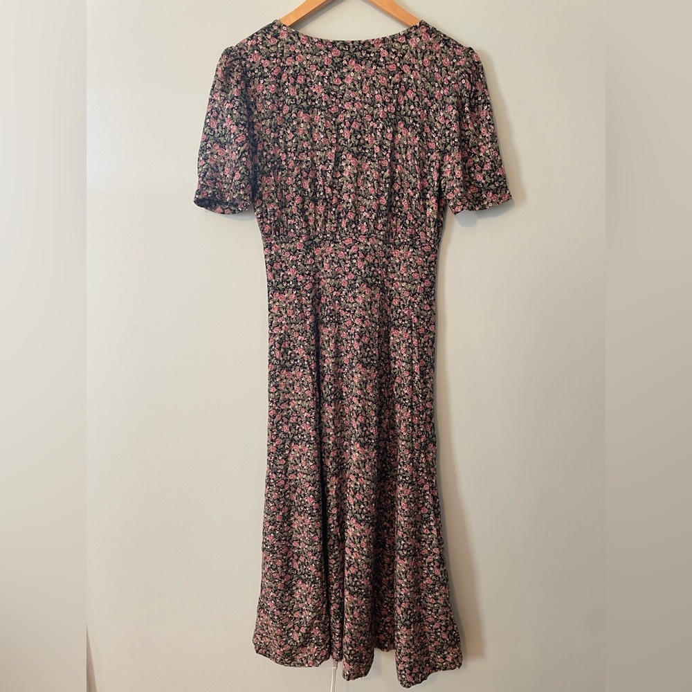 Vintage Black Floral Maxi Dress with Pink and Green Prints - Picture 10 of 13